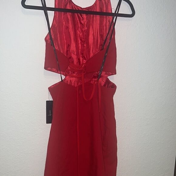NWT New Open Back Red Lulu’s Dress - Zie and Zip Back - Neck Button - Picture 4 of 6